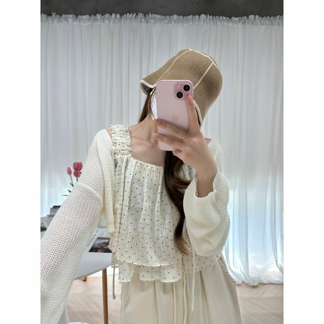 【新品】バケットハット ブラウン レディース ニットパネル ライン入り ゆったり 春夏 帽子 シンプル かわいい