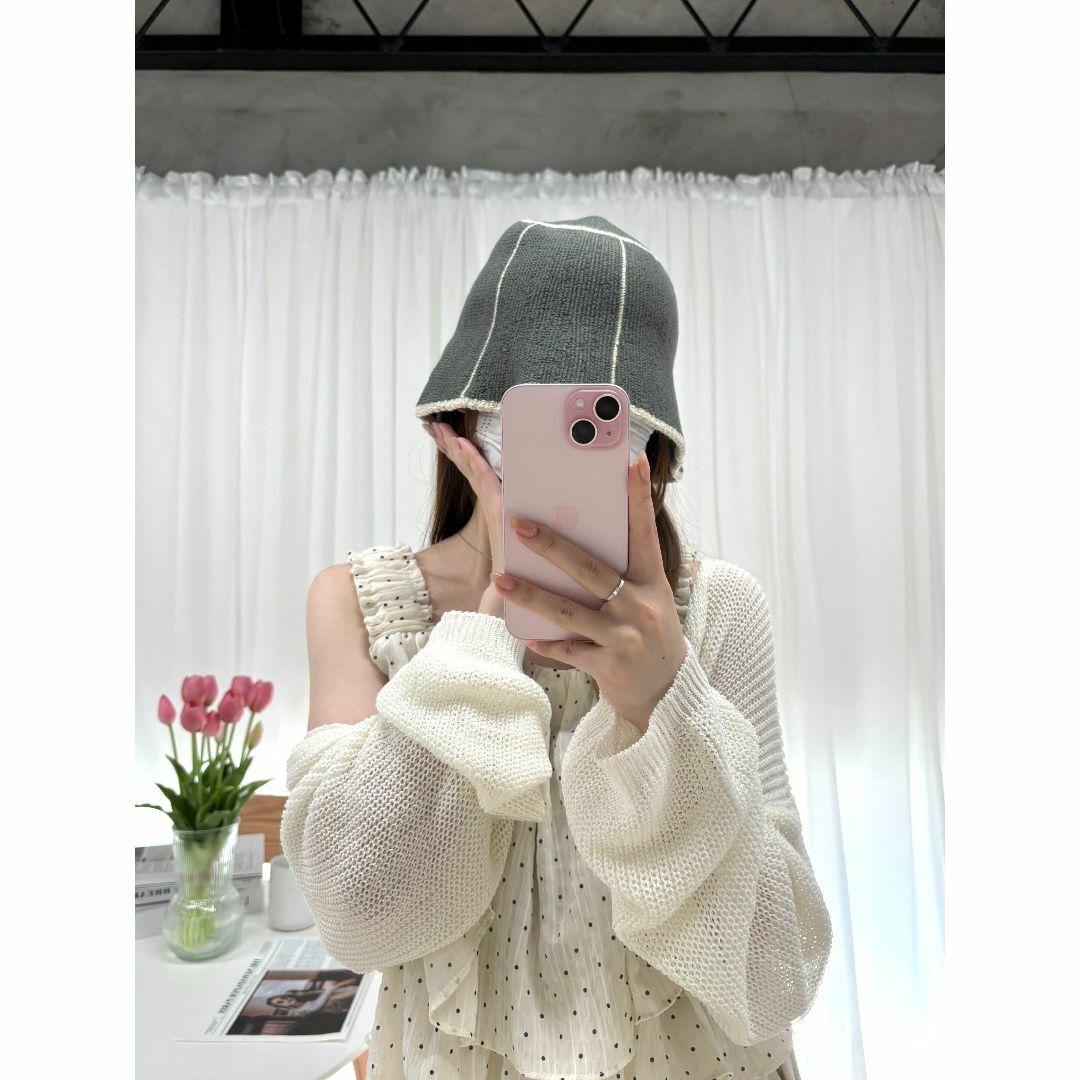 【新品】バケットハット グレー レディース ニットパネル ライン入り ゆったり 春夏 帽子 シンプル かわいい