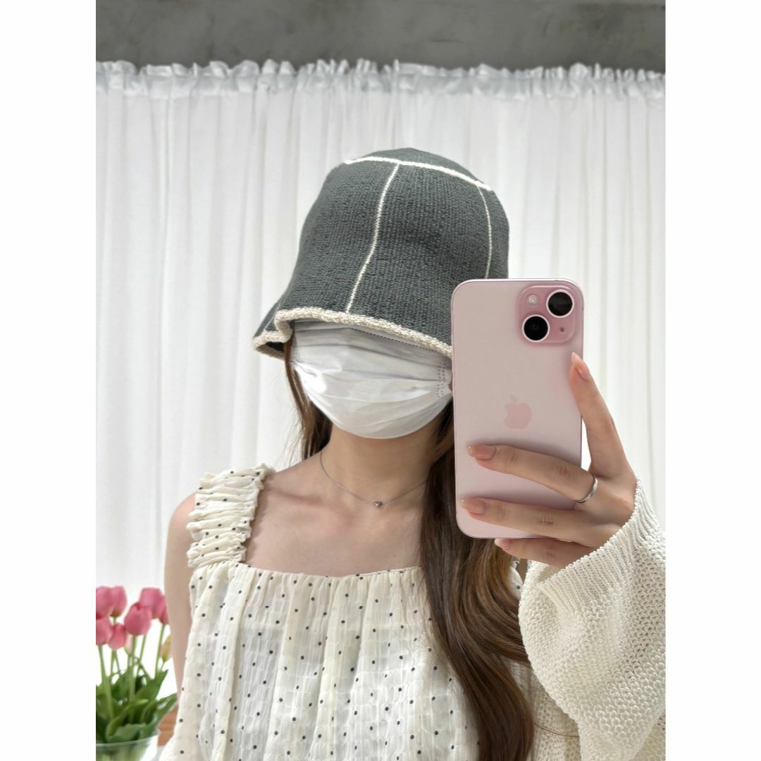 【新品】バケットハット グレー レディース ニットパネル ライン入り ゆったり 春夏 帽子 シンプル かわいい