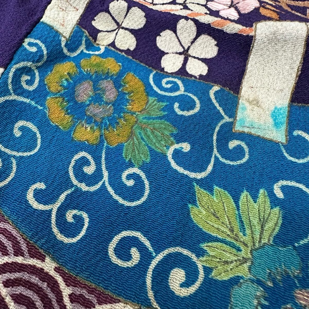 アンティーク 子供羽織 古布 ちりめん 刺繍に染め 正絹 W-1201