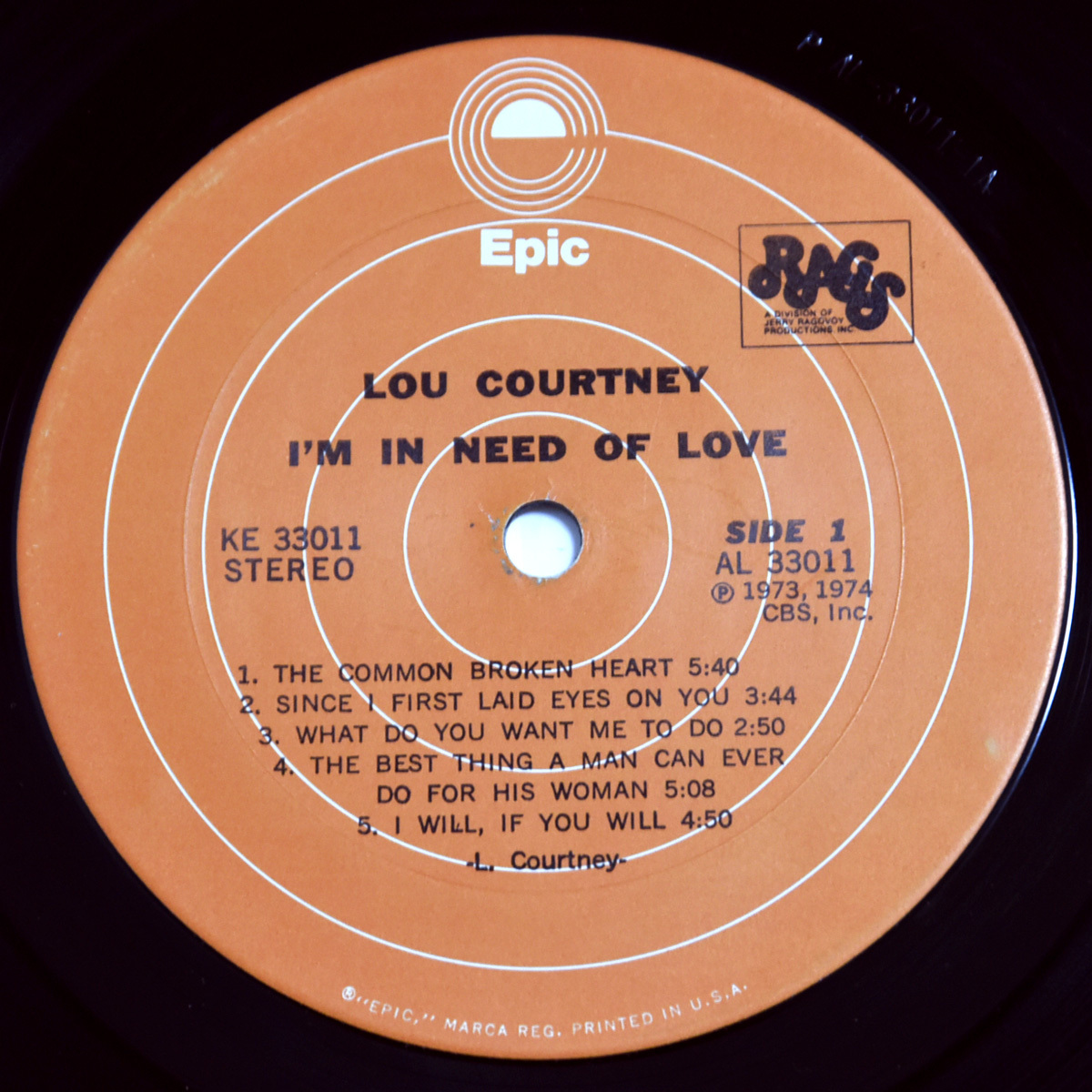  очень редкий запись US оригинал Lou Courtney / I'm In Need Of Love 1974 год Press прослушивание возможно Epic KE 33011 LP Roo * пальто колено свободный душа 