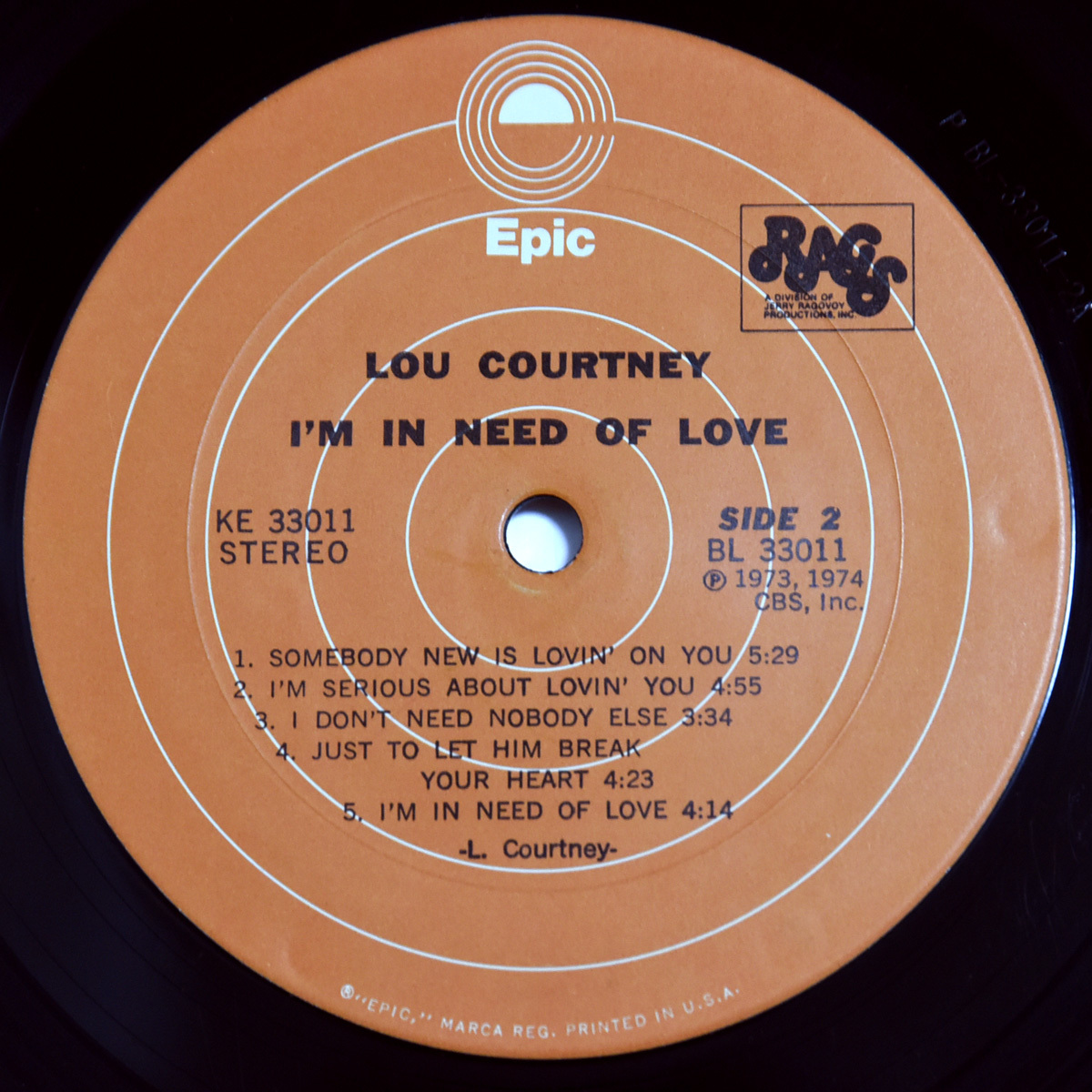  очень редкий запись US оригинал Lou Courtney / I'm In Need Of Love 1974 год Press прослушивание возможно Epic KE 33011 LP Roo * пальто колено свободный душа 
