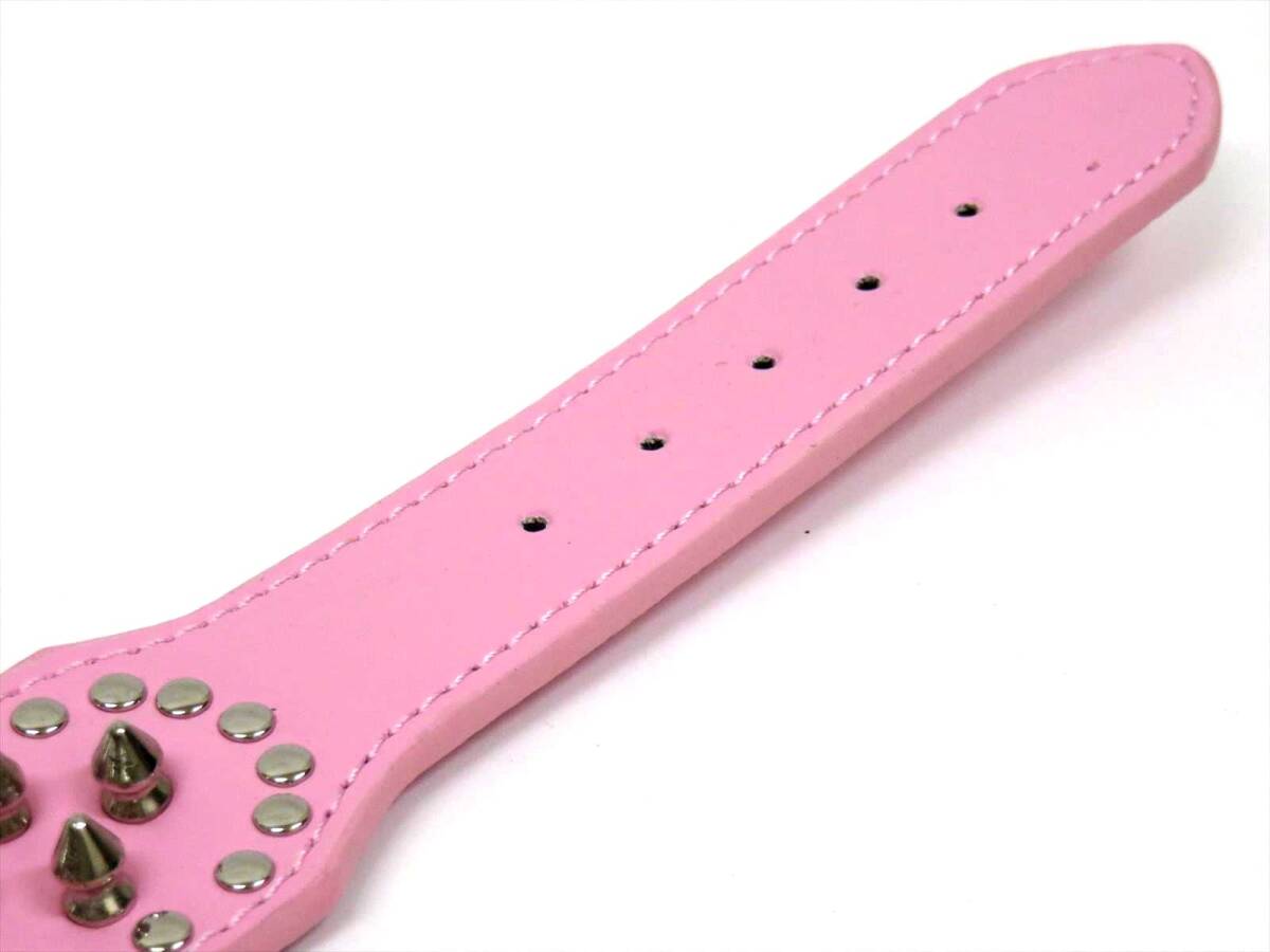 首輪 チェーンリード セット M ライトピンク 大型犬 首回49～57cm前后 幅5cm リード120cm スタッズ PUレザー トゲトゲ カラー ペット 散歩