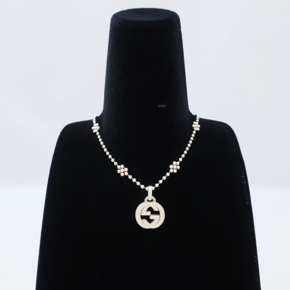 【セール!】 GUCCI グッチ インターロッキング G ネックレス 479221 925 シルバー フラワー アクセサリー レディース◆中古Aランク
