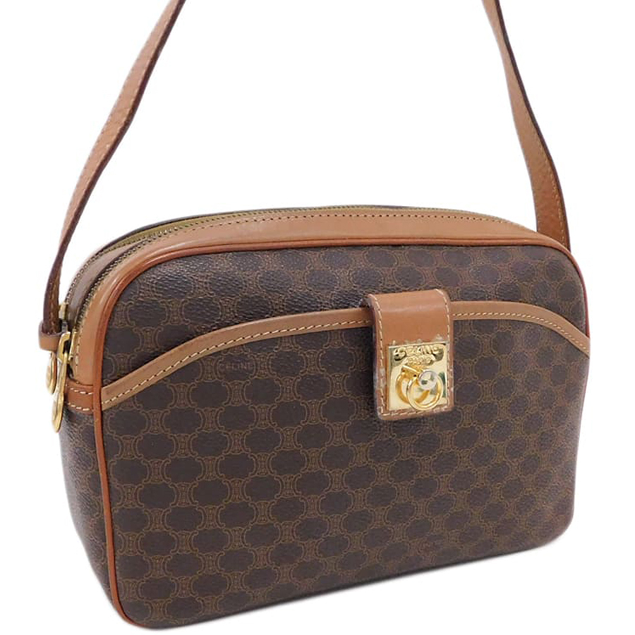 1円■セリーヌ ショルダーバッグ M13 ブラウン系 PVC×レザー マカダム お灑落 CELINE ■E.Csr.tI-29