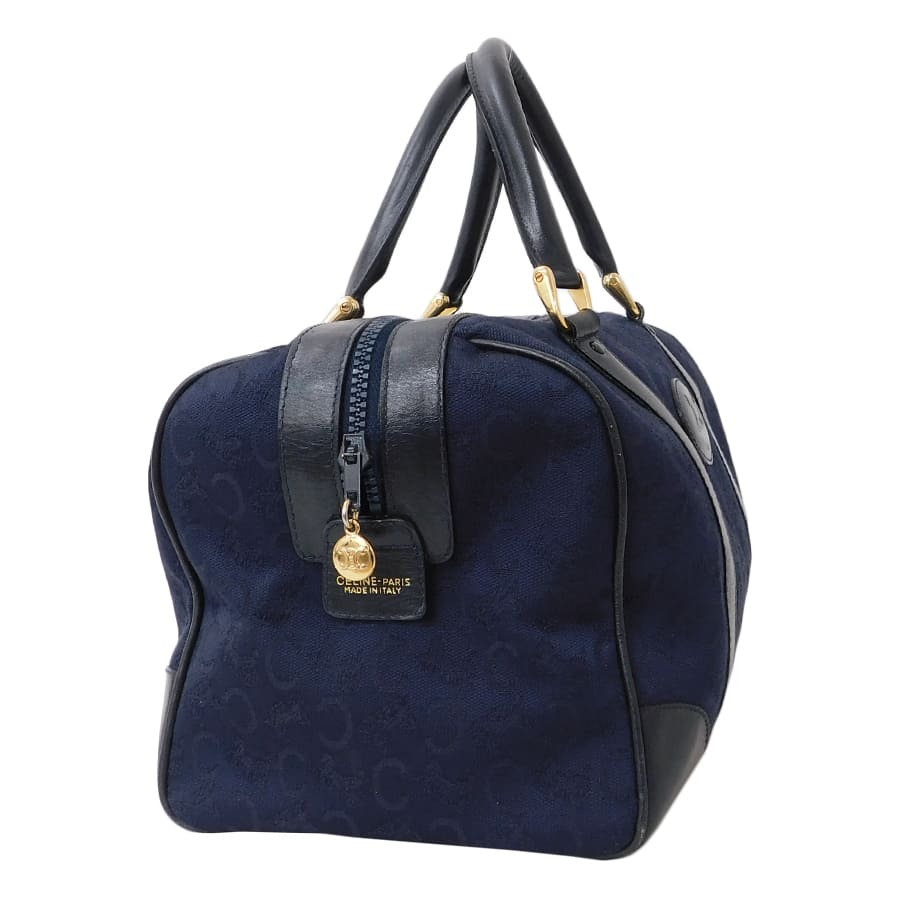 1円■美品 セリーヌ ハンドバッグ Cマカダム キャンバス×レザー ネイビー系 ミニボストン CELINE ■E.Bgo.tI-24