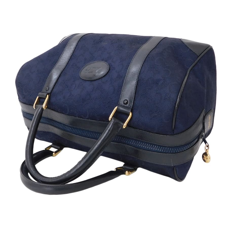 1円■美品 セリーヌ ハンドバッグ Cマカダム キャンバス×レザー ネイビー系 ミニボストン CELINE ■E.Bgo.tI-24