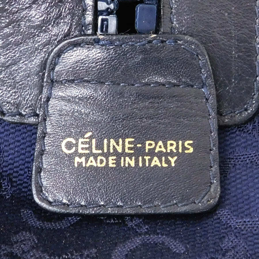 1円■美品 セリーヌ ハンドバッグ Cマカダム キャンバス×レザー ネイビー系 ミニボストン CELINE ■E.Bgo.tI-24