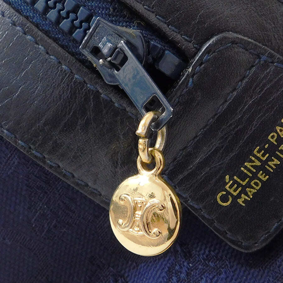 1円■美品 セリーヌ ハンドバッグ Cマカダム キャンバス×レザー ネイビー系 ミニボストン CELINE ■E.Bgo.tI-24