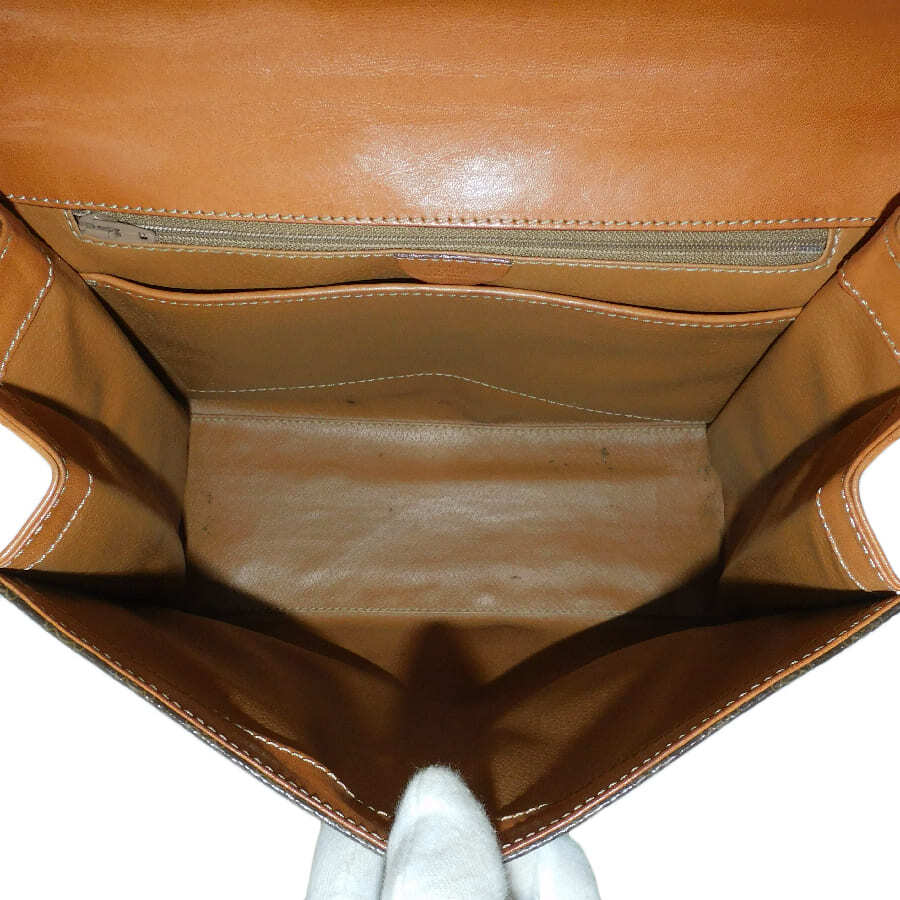 1 иен # прекрасный товар Celine ручная сумочка Macadam M11 оттенок коричневого PVC× кожа ручная сумка CELINE #E.Csl.tI-15