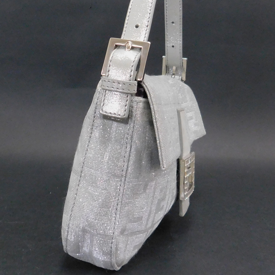 1円■極美品 フェンディ ハンドバッグ シルバー系 キャンバス ズッカ マンマバゲット ラメ FENDI ■E.Coo.pD-25