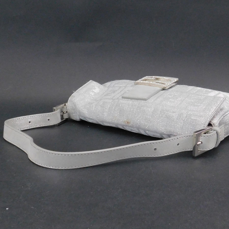 1円■極美品 フェンディ ハンドバッグ シルバー系 キャンバス ズッカ マンマバゲット ラメ FENDI ■E.Coo.pD-25