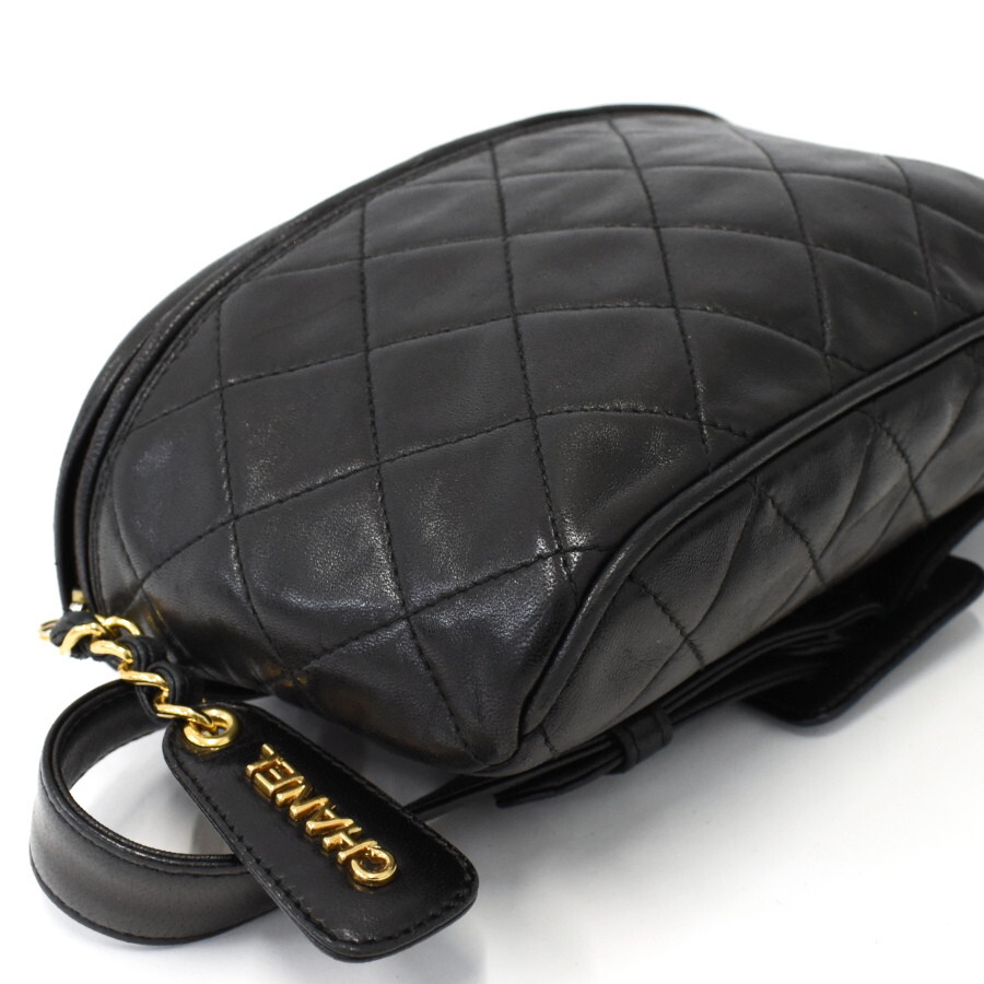 1円◎美品 CHANEL シャネル ウエストポーチ ボディバッグ マトラッセ ロゴ ラムスキン レザー ブラック ゴールド金具◎E.Com.zE-03