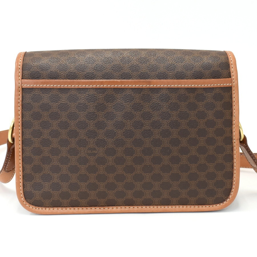 1円◎美品 CELINE セリーヌ ショルダーバッグ クロスボディ マカダム PVC レザー ブラウン ゴールド金具 ヴィンテージ◎E.Cio.hP-03