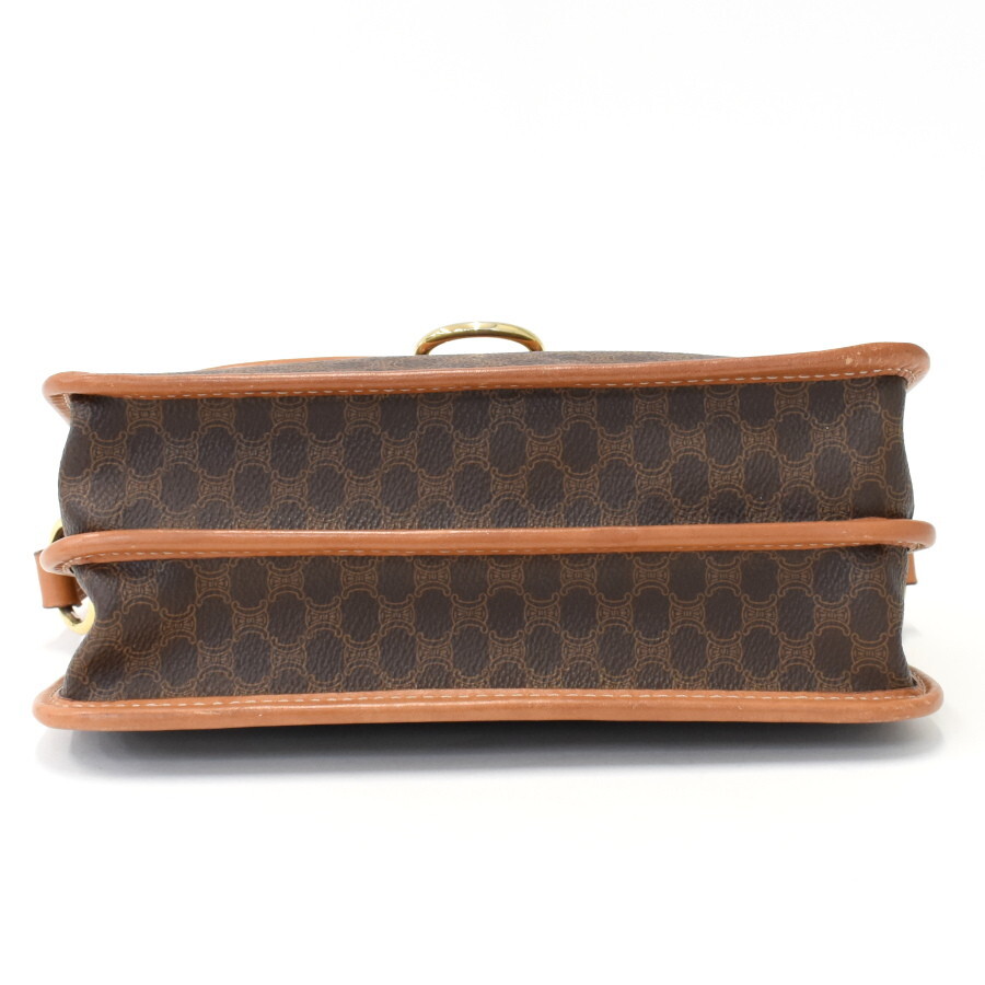 1円◎美品 CELINE セリーヌ ショルダーバッグ クロスボディ マカダム PVC レザー ブラウン ゴールド金具 ヴィンテージ◎E.Cio.hP-03
