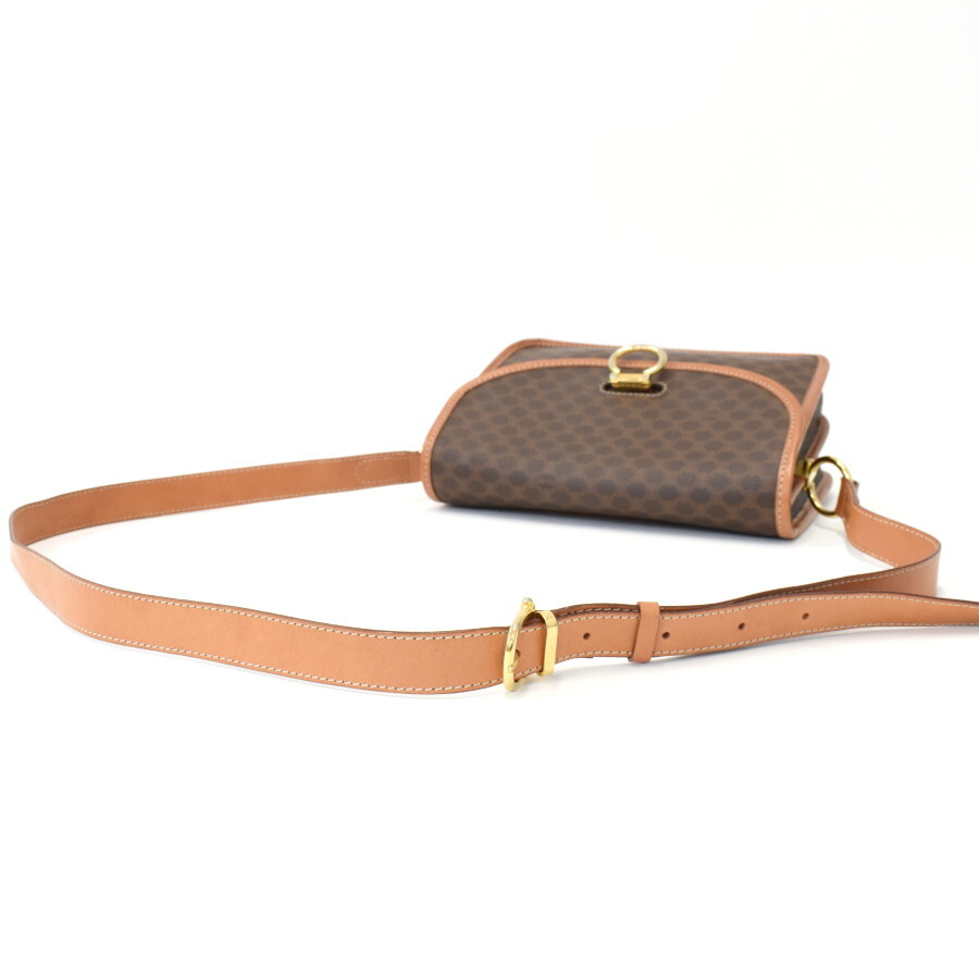 1円◎美品 CELINE セリーヌ ショルダーバッグ クロスボディ マカダム PVC レザー ブラウン ゴールド金具 ヴィンテージ◎E.Cio.hP-03
