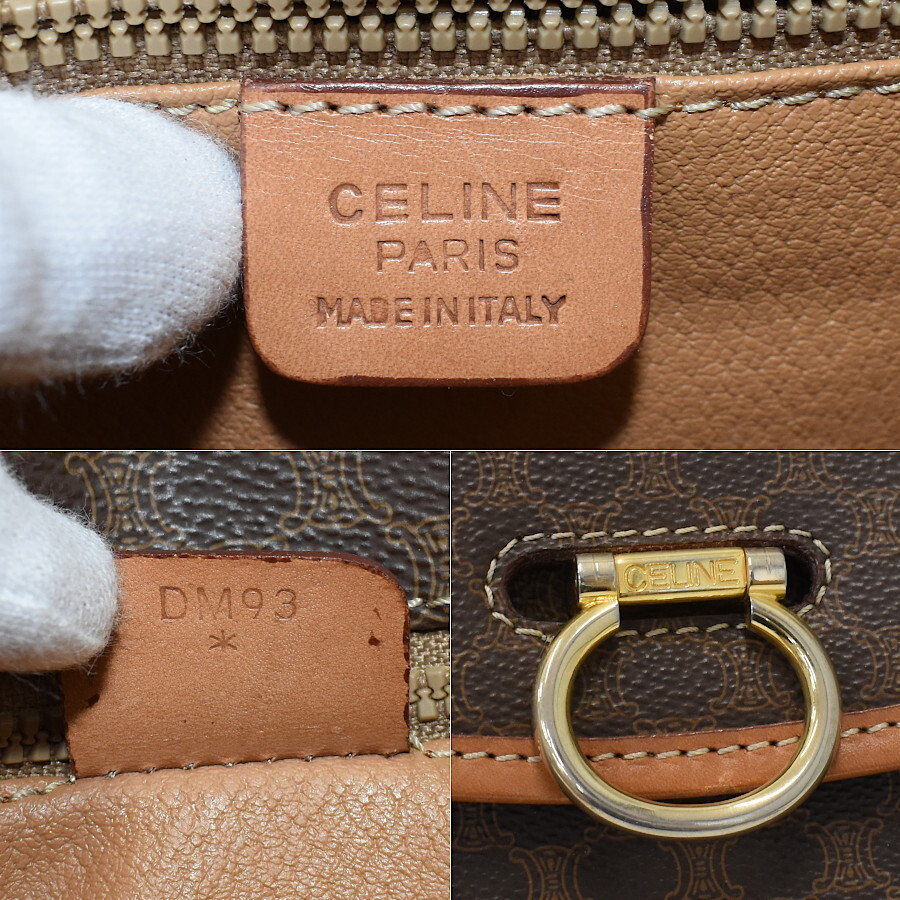 1円◎美品 CELINE セリーヌ ショルダーバッグ クロスボディ マカダム PVC レザー ブラウン ゴールド金具 ヴィンテージ◎E.Cio.hP-03