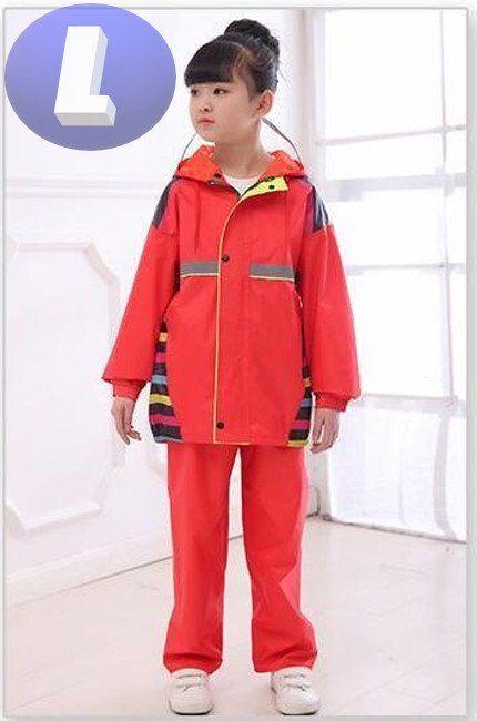 レインウェア 合羽 上下 レインコート キッズ 子供用 雨具 通學(xué) レッド Lサイズ 143cm-153cm