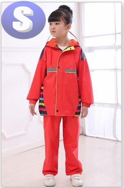レインウェア 合羽 上下 レインコート キッズ 子供用 雨具 通學(xué) レッド　Sサイズ 115cm-130cm