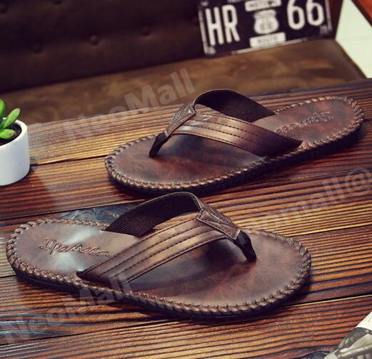1 старт мужской PU кожа пляжные шлепанцы Brown 25.0cm *076 resort сандалии 