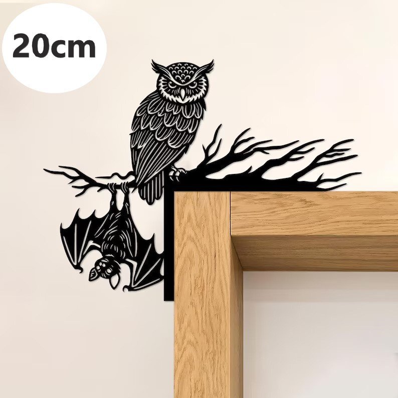 ドア オーナメントフクロウとコウモリ 右 20cm 雑貨 置物 園蕓 ガーデン オブジェ 梟 ふくろう ミミズク 蝙蝠 n919