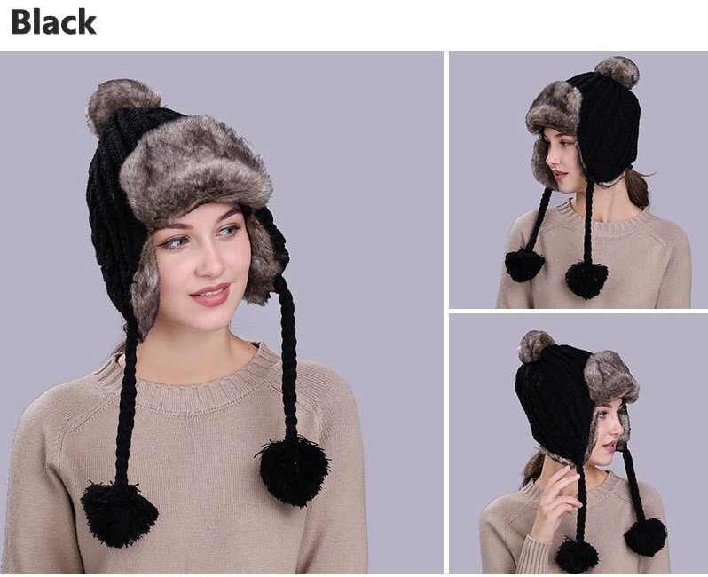 ニット帽 ブラック レディース 秋冬 厚手 帽子 ニット 柔らか キャップ hat アウトドア ポンポン付き あったかい オシャレ 冬 耳當(dāng)て n836