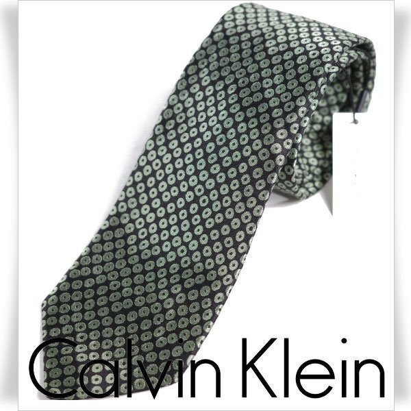 新品1円～★定価1.3萬 Calvin Klein カルバンクライン 日本制 シルク絹100％ネクタイ 織柄 グリーン 本物 ◆7745◆