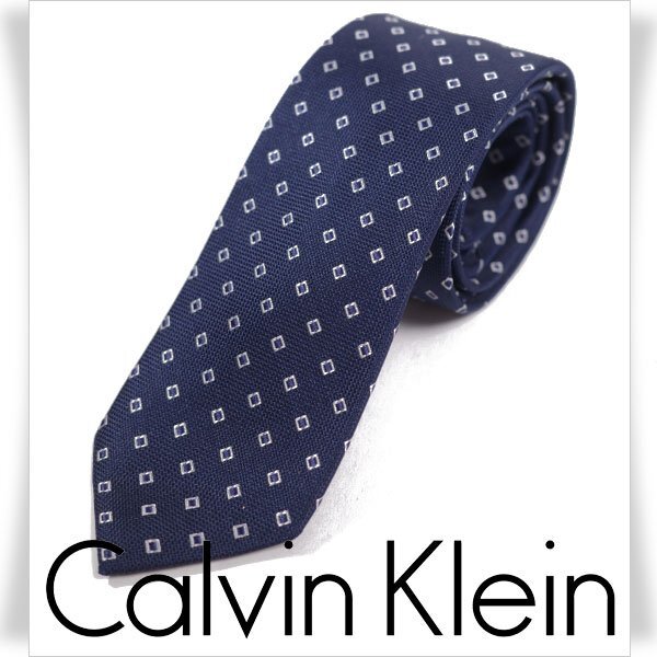 新品1円～★定価1.3萬 Calvin Klein カルバンクライン 日本制 シルク絹100％ネクタイ 織柄 ネイビー 本物 ◆7931◆