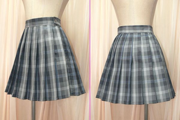 6-84☆MIRIPARIS*大きいサイズ*グレー系タータンチェック*中高制服スカートみたいなプリーツミニスカート/XL/W39.L41☆