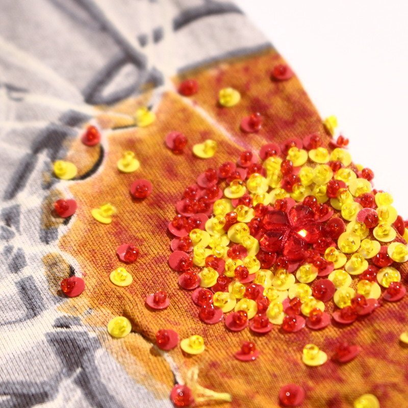 正規(guī) Desigual デシグアル 夏 ビーズ刺繍 フラワー 刺繍 プリント ストレッチ タイト 半袖 Tシャツ レーヨン ブラック 黒 EUR S