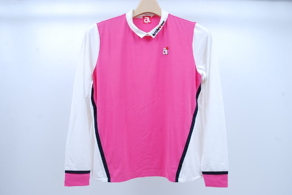 coco 中古【値下げ】アルチビオ archivio レディース 長袖シャツ 36(S) ピンク×白 襟付カットソー 薄手 レターパックプラス発送可 79795_画像1