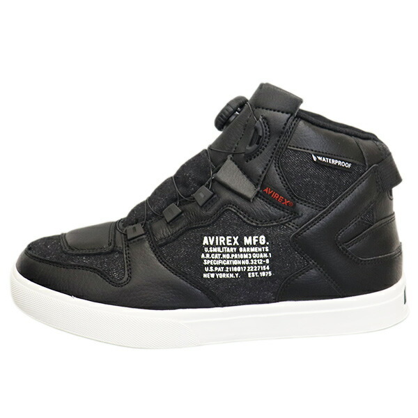 AVIREX (アヴィレックス) AV2279 DICTATOR MC DENIM ディクティター ミッドカット デニム バイカーシューズ BLACK US6-約24.0cm
