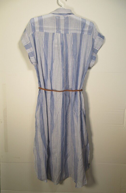 ザラ 新品タグ付き★未使用 シャツワンピース サイズS 水色 ZARA BASIC ストライプ柄ワンピース MM1130_画像2