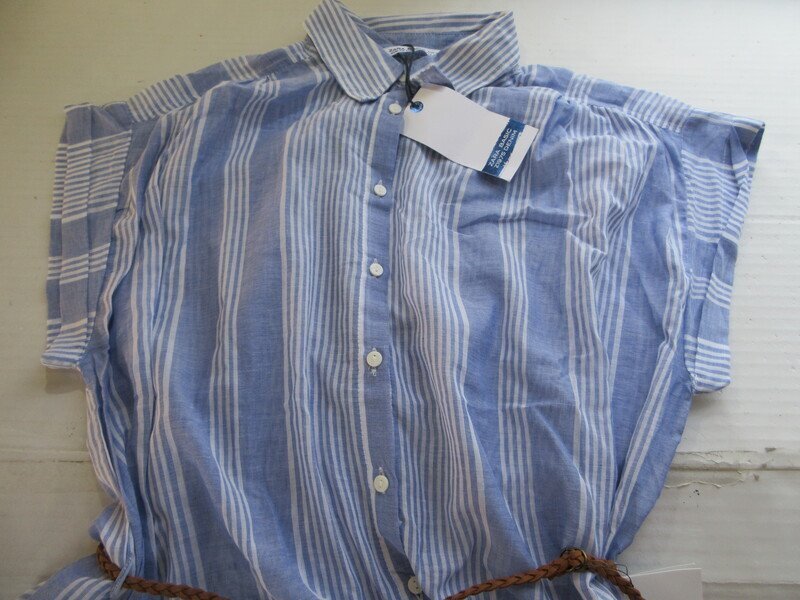 ザラ 新品タグ付き★未使用 シャツワンピース サイズS 水色 ZARA BASIC ストライプ柄ワンピース MM1130_画像5