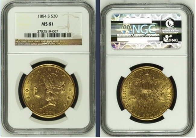USA (米） リバティーヘッド 20ドル 金貨 (1884) NGC MS61