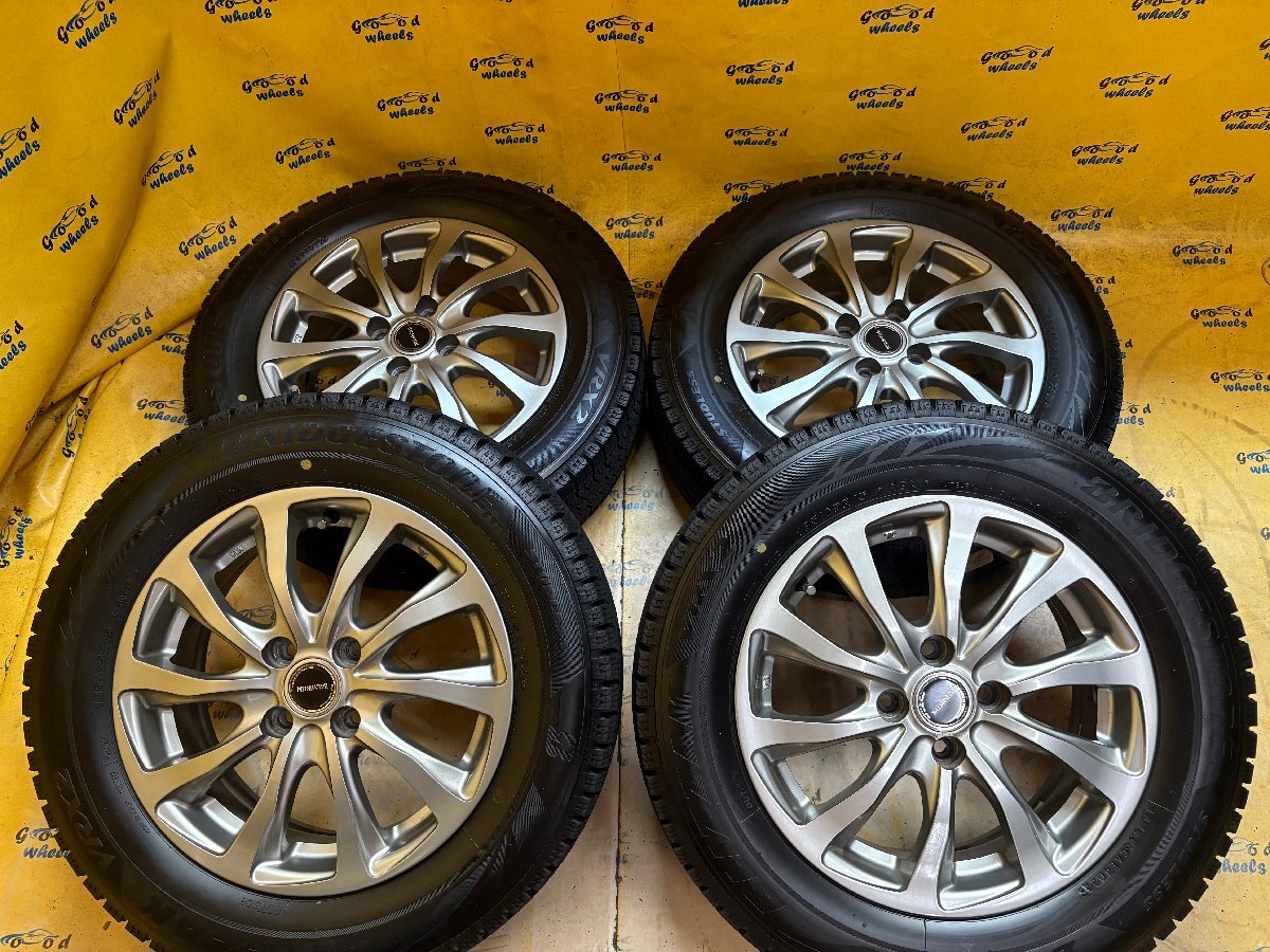 K-1727 バリ溝2022年制 185/65R15 BRIDGESTONE BLIZZAK VRX2 BALMINUM 15x5.5J+42 4/100 スタッドレス デミオ フィールダー アクア ノート