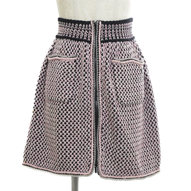 値下げ シャネル ワイヤートリム ニットスカート ジップデザイン ピンク/ブラック P56695 サイズ36