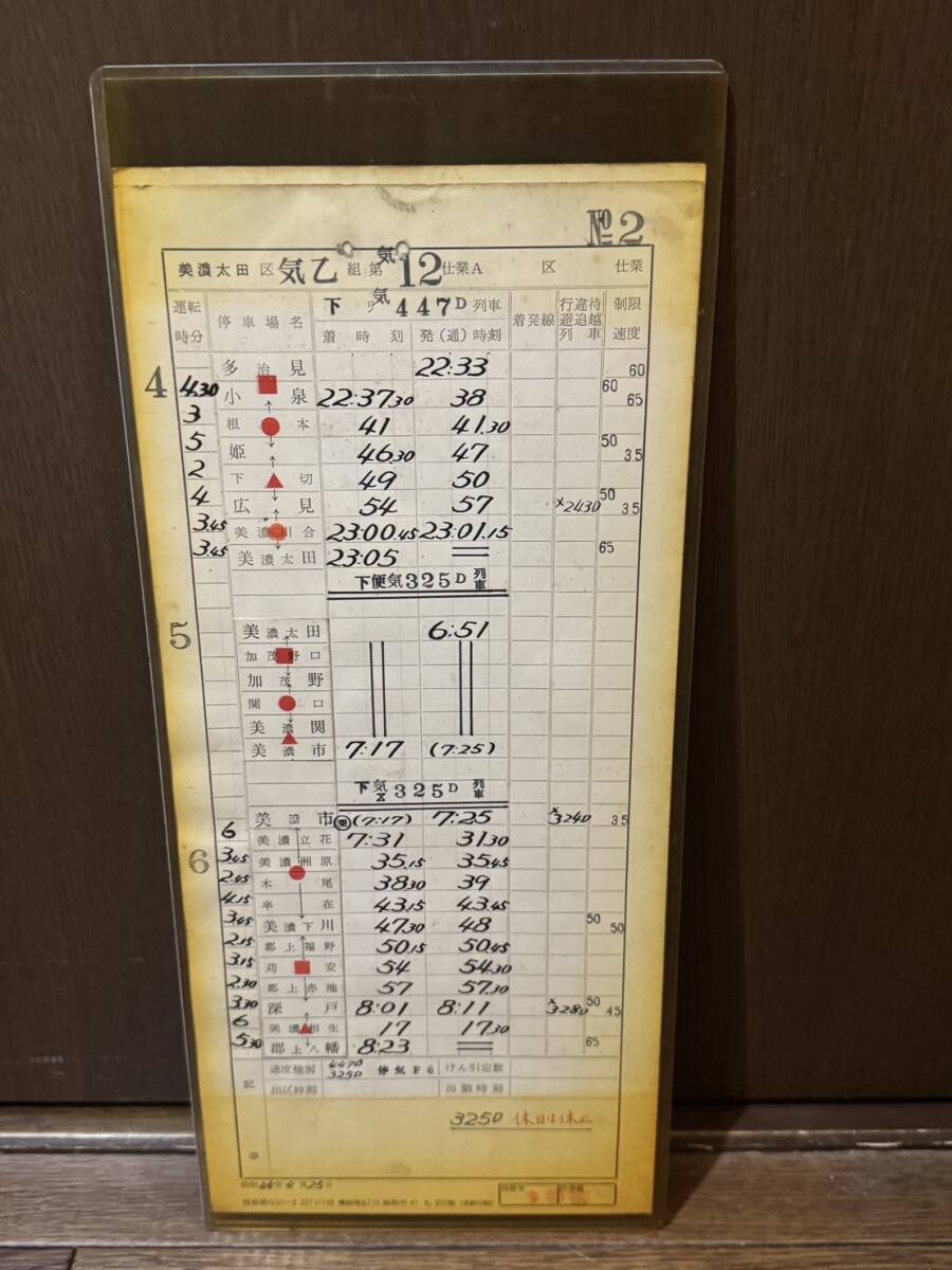 國鉄　美濃太田機関區(qū)　急行　おくみの　運転士時刻表　通票表記　美濃太田?美濃白鳥　ほか　12仕業(yè)