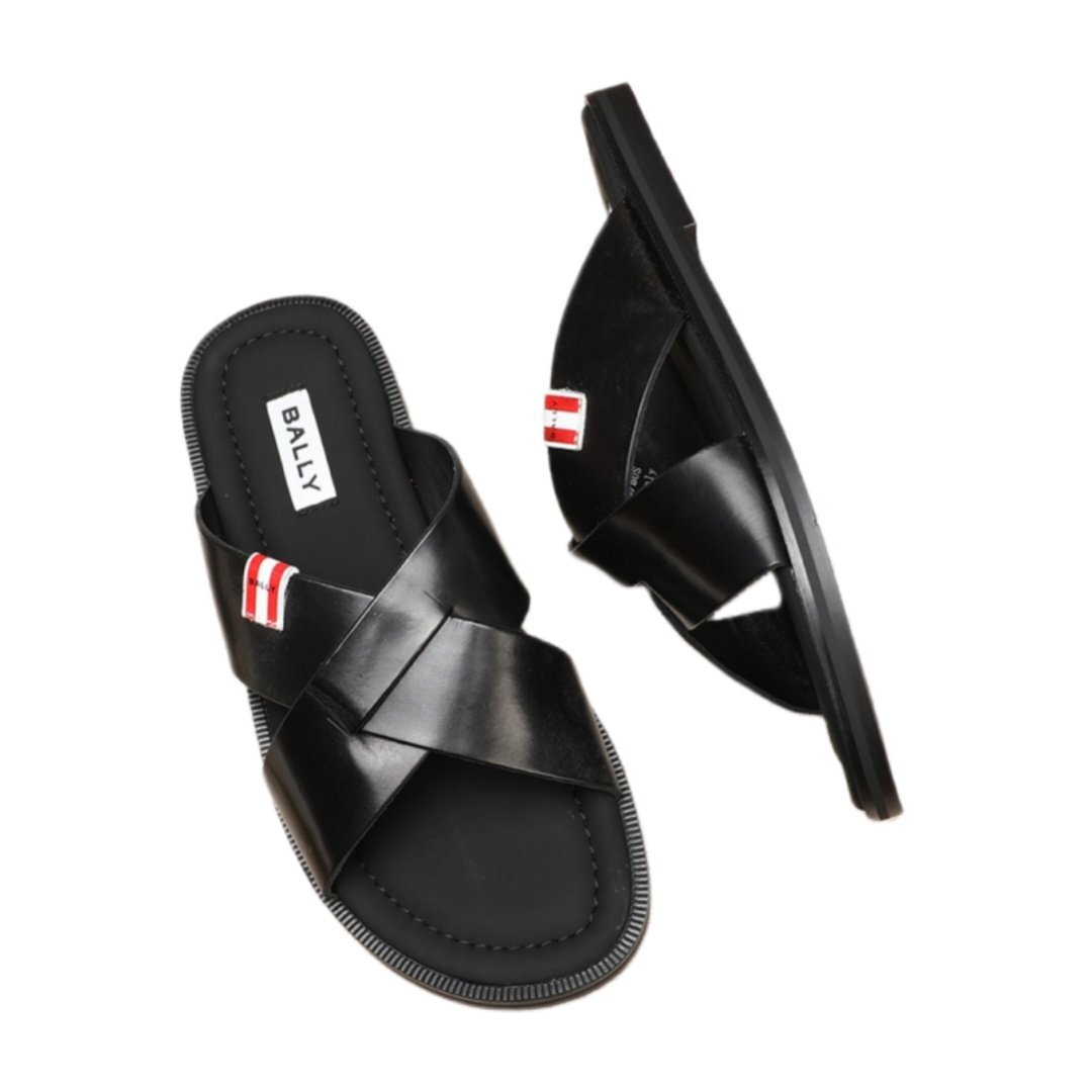 ♂新品・ラバーサンダル♂【BALLY バリー】black ロゴプリント 41 BALLY(バリー) Glide Sandal in Black Leather 黒 サンダル