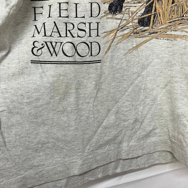H157 フルーツオブザルーム L アメリカ古著 USA制 コットン アニマルプリント シングルステッチ 半袖Tシャツ グレー系 メンズ