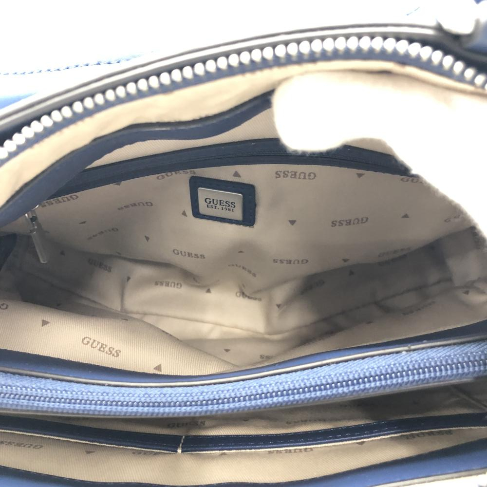 【中古】GUESS モノグラムデニムレザーコンビハンドバック ネイビー×ブルー[240017705046]