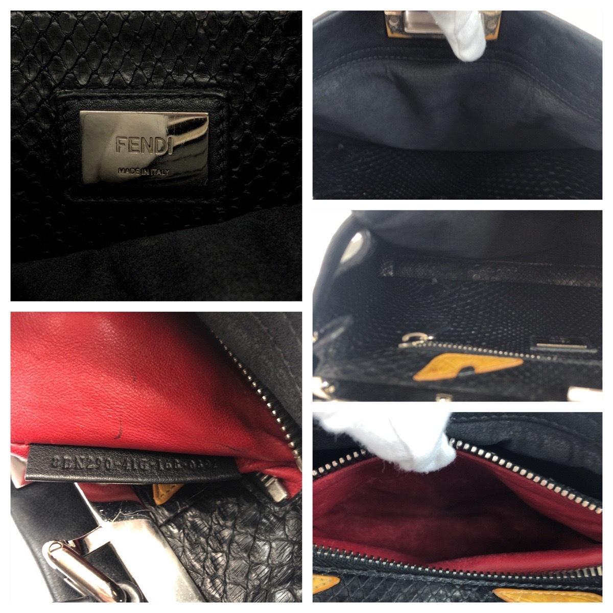 FENDI フェンディ ピーカブー バグズ モンスター パイソン ブラック 黒 シルバー金具 カーフ 8BN290 ハンドバッグ レディース 503357