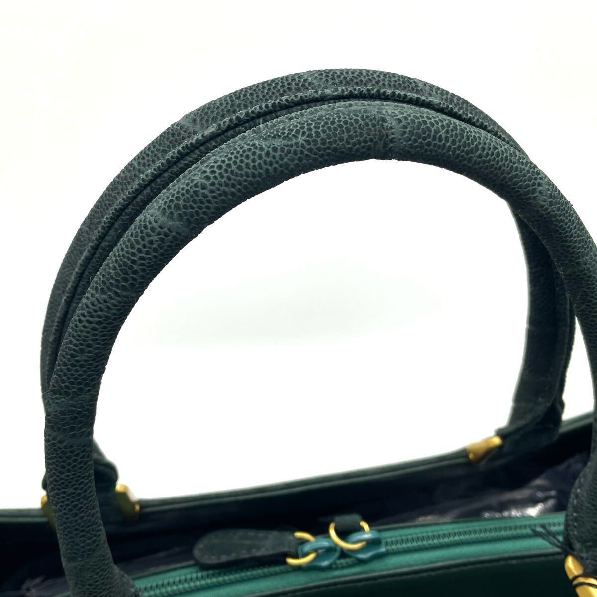 【JRA 希少 未使用品 極美品】エレファント ハンドバッグ 自立 エキゾチックレザー 象革 ゾウ革 深緑 ダークグリーン レディース 2232