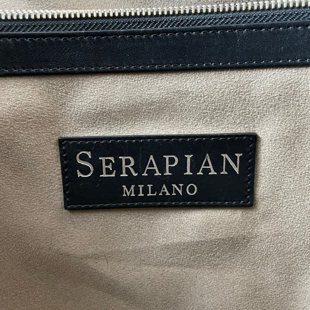  превосходный товар *SERAPIAN Sera Piaa n большая сумка ручная сумочка портфель Logo металлические принадлежности большая вместимость A4 место хранения возможность чёрный черный близко год модели женский 