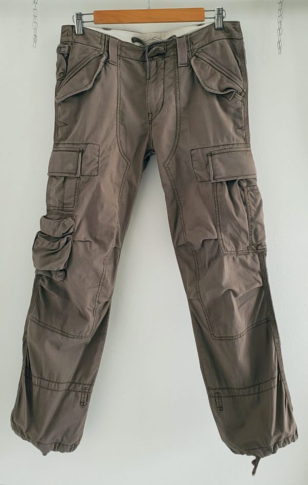 Polo by Ralph Lauren ラルフローレン■美品 2000s ヘリンボーン USED加工 タイトフィット パラシュートパンツ W30 ギミック カーゴ Y2K