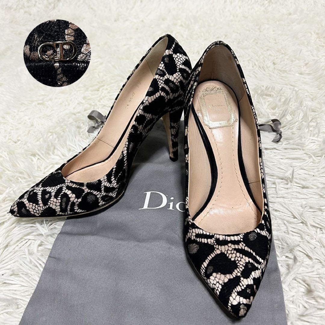 Christian Dior 黒 総レースパンプス 希少 1円○Christian Dior○クリスチャンディオール○24cm パンプス