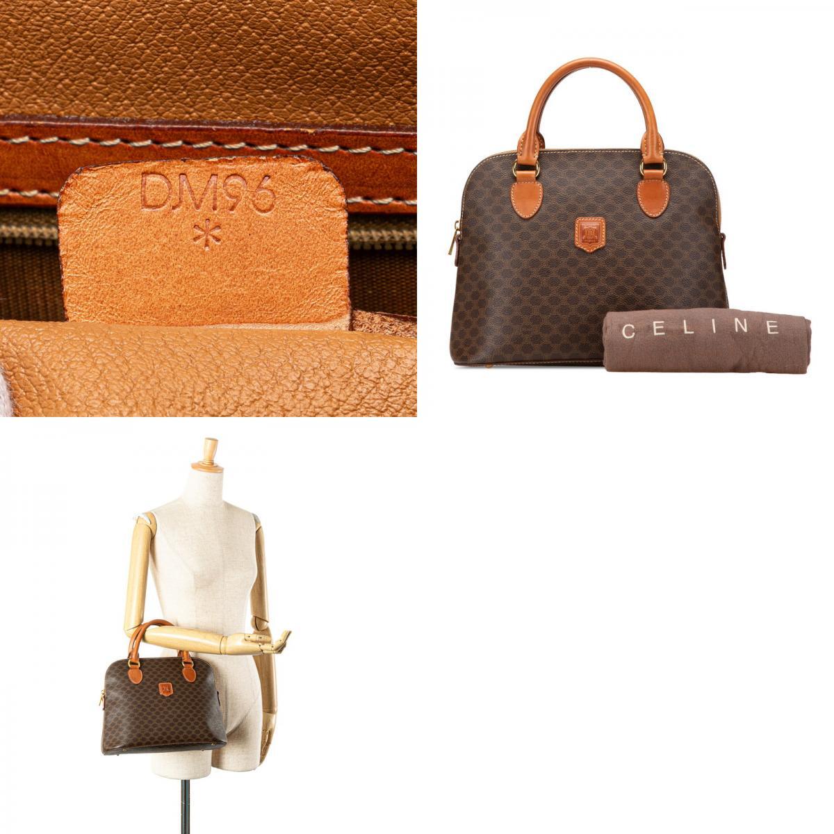 セリーヌ マカダム ハンドバッグ ブラウン PVC レザー レディース CELINE 【中古】