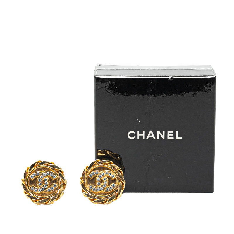シャネル ヴィンテージ ココマーク ラウンド ラインストーン イヤリング ゴールド メッキ レディース CHANEL 【中古】