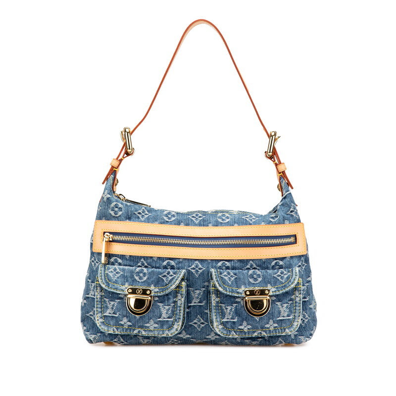 ルイ ヴィトン モノグラム デニム バギーPM ショルダーバッグ M95049 ブルー デニム レザー レディース LOUIS VUITTON 【中古】_画像1