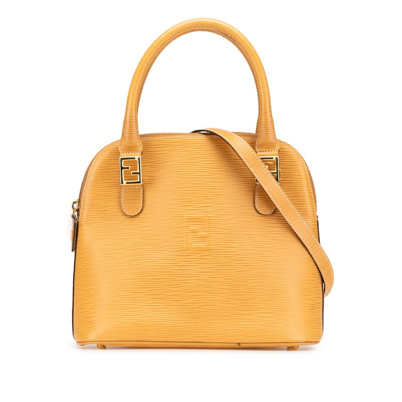 フェンディ FFロゴ ハンドバッグ ショルダーバッグ 2WAY ベージュ マスタード レザー レディース FENDI 【中古】